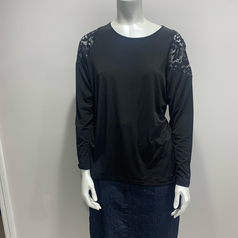 Gorgeous black top with lace shoulder accents